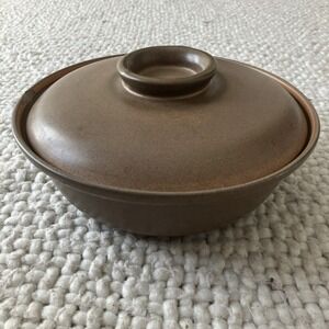 VTG Heath Ceramics Brown Sandstone 10" Covered Casserole Dish Pottery Has Chip